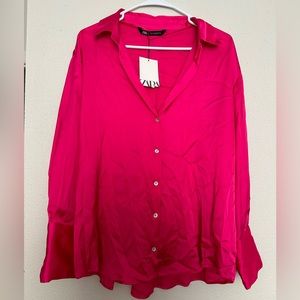 NWT ZARA FLOWY SATIN EFFECT SHIRT PINK SIZE XL